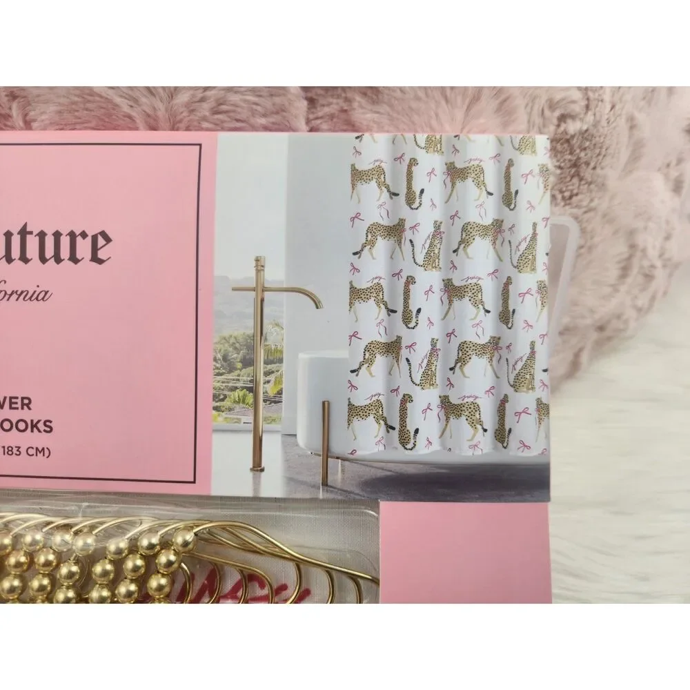 {Juicy Couture} White and Pink {Cheetah} Shower Curtain